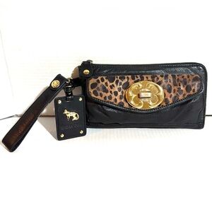 Emma Fox Black and Leopard Wristlet clutch  wallet with Gold Accents